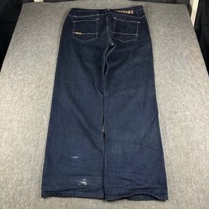 Y2K Baggy Akademiks Mens Dark Wash Wide Leg Jeans Hip Hop Grunge Skate VTG 40x35